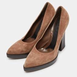 Marni Metallic Brown Suede Square Toe Platform Pumps Size 39