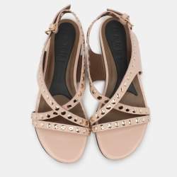 Marni Beige Embellished Leather Slingback Sandals Size 34.5