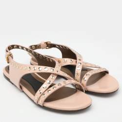 Marni Beige Embellished Leather Slingback Sandals Size 34.5