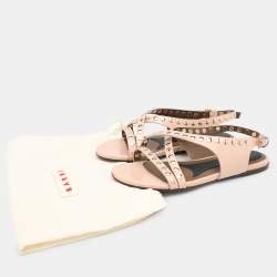 Marni Beige Embellished Leather Slingback Sandals Size 34.5