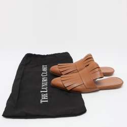 Marni Brown Leather Fringe Detail Mules Size 35