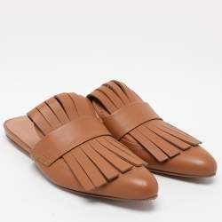 Marni Brown Leather Fringe Detail Mules Size 35