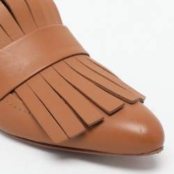 Marni Brown Leather Fringe Detail Mules Size 35