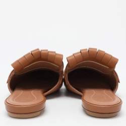 Marni Brown Leather Fringe Detail Mules Size 35