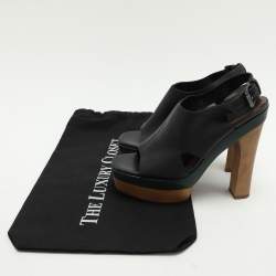 Pre Owned Marni Black Leather Wooden Platform Slingback Sandals Size 37