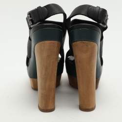 Pre Owned Marni Black Leather Wooden Platform Slingback Sandals Size 37