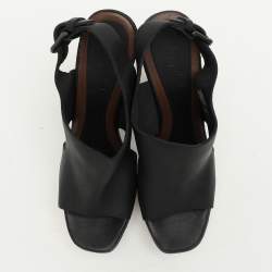 Pre Owned Marni Black Leather Wooden Platform Slingback Sandals Size 37
