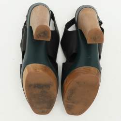 Pre Owned Marni Black Leather Wooden Platform Slingback Sandals Size 37