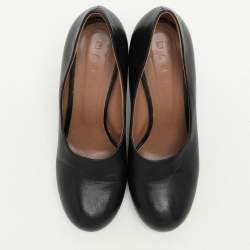 Marni Black Leather Round Toe Block Heel Pumps Size 39.5