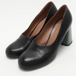 Marni Black Leather Round Toe Block Heel Pumps Size 39.5