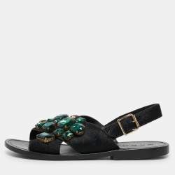 Marni Black Calf Hair Embellished Flat Slingback Sandals Size 37