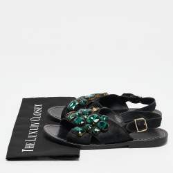 Marni Black Calf Hair Embellished Flat Slingback Sandals Size 37