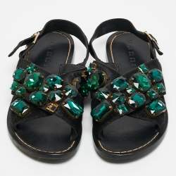 Marni Black Calf Hair Embellished Flat Slingback Sandals Size 37