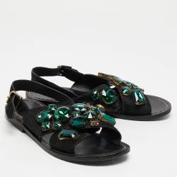 Marni Black Calf Hair Embellished Flat Slingback Sandals Size 37