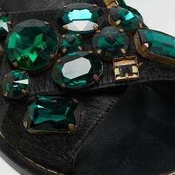 Marni Black Calf Hair Embellished Flat Slingback Sandals Size 37