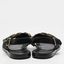 Marni Black Calf Hair Embellished Flat Slingback Sandals Size 37