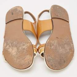 Marni Brown/Cream Patent Leather Slingback Flat Sandals Size 38