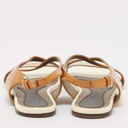 Marni Brown/Cream Patent Leather Slingback Flat Sandals Size 38