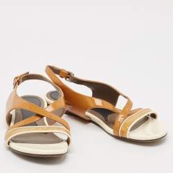 Marni Brown/Cream Patent Leather Slingback Flat Sandals Size 38
