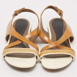 Marni Brown/Cream Patent Leather Slingback Flat Sandals Size 38