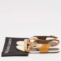 Marni Brown/Cream Patent Leather Slingback Flat Sandals Size 38