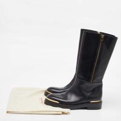 Pre Owned Marni Black Leather Zipper Calf Length Boots Size 40