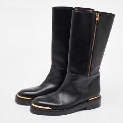 Pre Owned Marni Black Leather Zipper Calf Length Boots Size 40