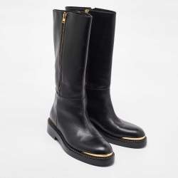 Pre Owned Marni Black Leather Zipper Calf Length Boots Size 40