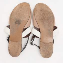 Marni Beige/White Leather Slingback Flat Sandals Size 40