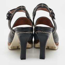 Marni Grey/Black Leather Mary Jane Ankle Strap Pumps Size 38