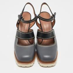 Marni Grey/Black Leather Mary Jane Ankle Strap Pumps Size 38