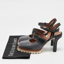 Marni Grey/Black Leather Mary Jane Ankle Strap Pumps Size 38