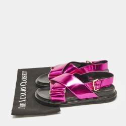 Pre Owned Marni Metallic Pink Leather Fussbett Crisscross Slingback Flat Sandals Size 38