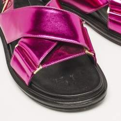 Pre Owned Marni Metallic Pink Leather Fussbett Crisscross Slingback Flat Sandals Size 38