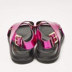 Pre Owned Marni Metallic Pink Leather Fussbett Crisscross Slingback Flat Sandals Size 38