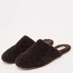 Marni Dark Brown Shearling Fur Flat Mules Size 38