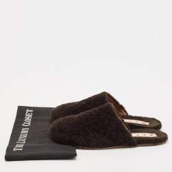 Marni Dark Brown Shearling Fur Flat Mules Size 38