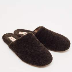 Marni Dark Brown Shearling Fur Flat Mules Size 38