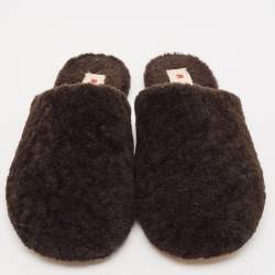 Marni Dark Brown Shearling Fur Flat Mules Size 38