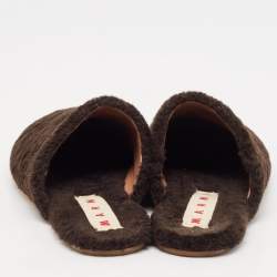 Marni Dark Brown Shearling Fur Flat Mules Size 38