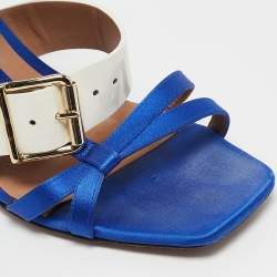 Marni Blue/Cream Patent Leather and Satin Ankle Strap Sandals Size 36