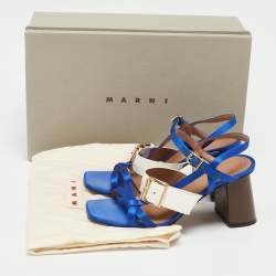 Marni Blue/Cream Patent Leather and Satin Ankle Strap Sandals Size 36