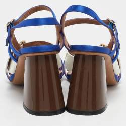 Marni Blue/Cream Patent Leather and Satin Ankle Strap Sandals Size 36