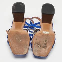 Marni Blue/Cream Patent Leather and Satin Ankle Strap Sandals Size 36