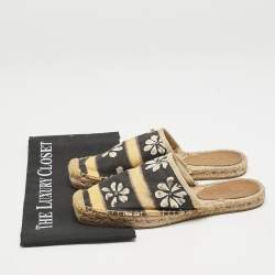 Pre Owned Marni Black/Yellow Floral Print Canvas Espadrille Flats Size 38