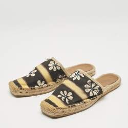 Pre Owned Marni Black/Yellow Floral Print Canvas Espadrille Flats Size 38
