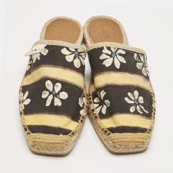 Pre Owned Marni Black/Yellow Floral Print Canvas Espadrille Flats Size 38