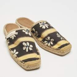Pre Owned Marni Black/Yellow Floral Print Canvas Espadrille Flats Size 38