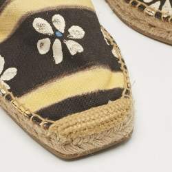 Pre Owned Marni Black/Yellow Floral Print Canvas Espadrille Flats Size 38