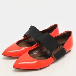 Pre Owned Marni Neon Orange Patent Leather Ballet Flats Size 35